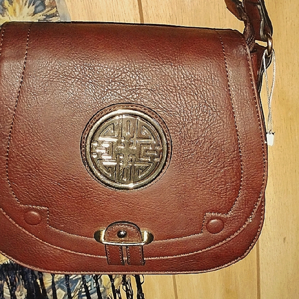 Brown Crossbody Bag with Medallion
